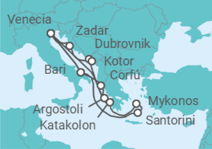 Itinerario del Crucero Italia, Grecia, Croacia, Montenegro TI - Costa Cruceros