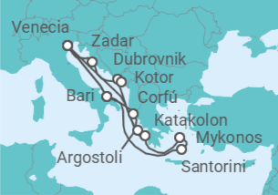 Itinerario del Crucero Italia, Grecia, Croacia, Montenegro TI - Costa Cruceros