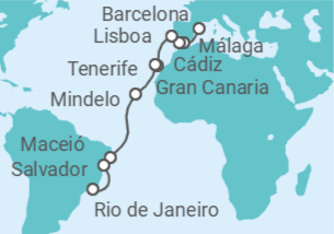 Itinerario del Crucero España, Portugal, Cabo Verde, Brasil TI - Costa Cruceros