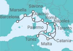 Itinerario del Crucero Desde Catania a Barcelona TI - Costa Cruceros