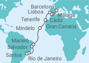 Itinerario del Crucero Desde Barcelona a Santos (Sao Paulo) TI - Costa Cruceros