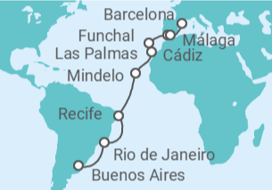 Itinerario del Crucero Brasil, Cabo Verde, España, Portugal TI - Costa Cruceros