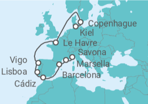Itinerario del Crucero Dinamarca, Francia, España, Portugal TI - Costa Cruceros