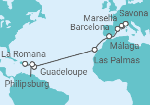 Itinerario del Crucero Italia, España, Guadalupe, Saint Maarten TI - Costa Cruceros