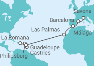 Itinerario del Crucero España, Guadalupe, Saint Maarten, República Dominicana, Santa Lucía TI - Costa Cruceros