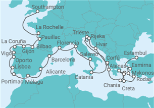 Itinerario del Crucero Corona de culturas antiguas - Oceania Cruises