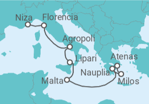 Itinerario del Crucero Segmento vuelta al mundo: de Pireo (Atenas) a Niza (Francia) - Silversea