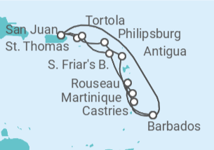 Itinerario del Crucero Aventurero del Caribe Sur - Princess Cruises