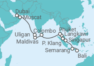 Itinerario del Crucero Bali • Java • Singapur • Malaysia • Phuket • Sri Lanka • Malediven • Oman • Dubai - Nicko Cruises
