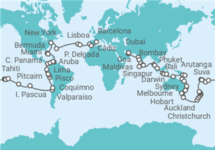 Itinerario del Crucero Un Mundo Infinito, viaje inaugural de la vuelta al mundo en 2029 - Explora Journeys