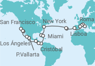 Itinerario del Crucero Tramo de vuelta al mundo. Desde Civitavecchia a San Francisco - Costa Cruceros