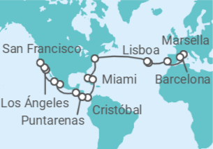 Itinerario del Crucero Tramo de vuelta al mundo. Desde Marsella a San Francisco - Costa Cruceros