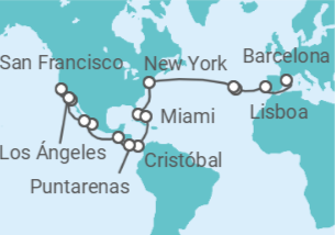 Itinerario del Crucero Tramo de vuelta al mundo. Desde Barcelona a San Francisco  - Costa Cruceros