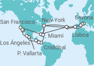 Itinerario del Crucero Tramo de vuelta al mundo. Desde Savona a San Francisco - Costa Cruceros