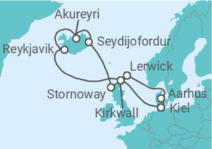 Itinerario del Crucero Dinamarca, Reino Unido, Islandia - AIDA