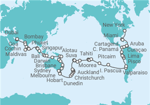 Itinerario del Crucero Un Mundo Infinito, viaje inaugural de la vuelta al mundo en 2029 - Explora Journeys