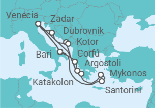 Itinerario del Crucero Italia, Grecia, Croacia, Montenegro TI - Costa Cruceros