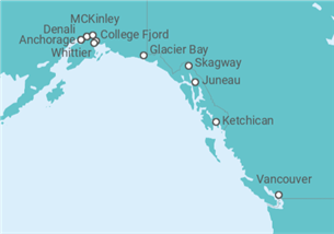 Itinerario del Crucero Viaje Completo a Alaska desde Barcelona - Con vuelos - Princess Cruises