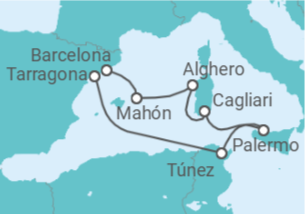 Itinerario del Crucero Tesoros del Mediterráneo - Corazul Cruceros