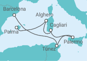 Itinerario del Crucero Tesoros del Mediterráneo - Corazul Cruceros