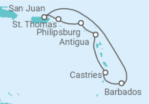 Itinerario del Crucero Caribe Sur con Santa Lucía - Princess Cruises