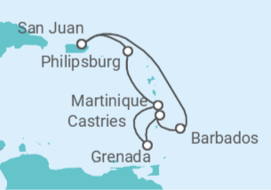 Itinerario del Crucero Caribe Sur con Santa Lucía - Princess Cruises