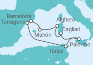 Itinerario del Crucero Tesoros del Mediterráneo TI - Corazul Cruceros