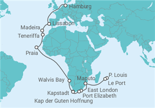 Itinerario del Crucero Tramo de Vuelta al mundo: De Barcelona a Sydney - Costa Cruceros