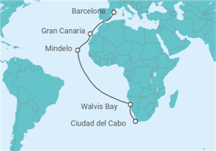 Itinerario del Crucero Tramo de Vuelta al mundo: De Ciudad del Cabo a Barcelona  - Costa Cruceros