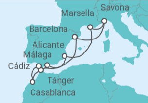 Itinerario del Crucero Marruecos, España, Francia, Italia - Costa Cruceros