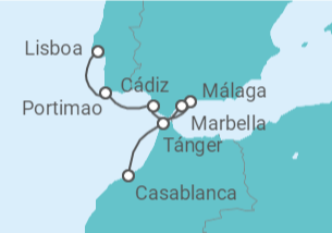 Itinerario del Crucero Marruecos, España - Ponant