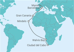 Itinerario del Crucero Tramo de Vuelta al mundo: De Ciudad del Cabo a Marsella - Costa Cruceros