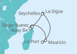 Itinerario del Crucero Seychelles, Madagascar, Mauricio TI - AIDA
