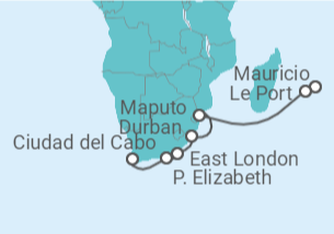 Itinerario del Crucero Mauricio, Mozambique, Sudáfrica TI - AIDA