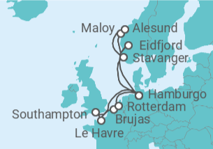 Itinerario del Crucero Reino Unido, Francia, Bélgica, Holanda, Alemania, Noruega TI - AIDA