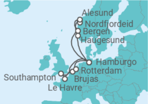 Itinerario del Crucero Noruega, Alemania, Reino Unido, Francia, Bélgica, Holanda TI - AIDA