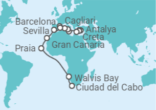 Itinerario del Crucero Desde Antalya (Turquía) a Ciudad del Cabo (Sudáfrica) TI - AIDA