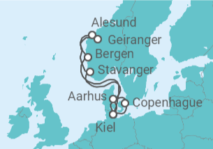Itinerario del Crucero Dinamarca, Alemania, Noruega TI - AIDA