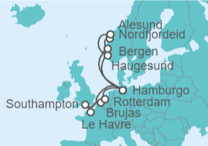 Itinerario del Crucero Noruega, Alemania, Reino Unido, Francia, Bélgica, Holanda TI - AIDA