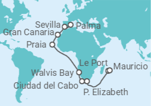 Itinerario del Crucero Desde Palma de Mallorca a Port Louis (Mauricio) TI - AIDA