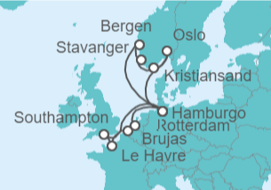 Itinerario del Crucero Noruega, Alemania, Reino Unido, Francia, Bélgica, Holanda TI - AIDA