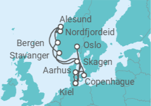 Itinerario del Crucero Noruega, Alemania, Dinamarca TI - AIDA
