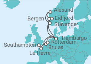 Itinerario del Crucero Reino Unido, Francia, Bélgica, Holanda, Alemania, Noruega TI - AIDA