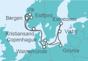 Itinerario del Crucero Suecia, Polonia, Dinamarca, Alemania, Noruega TI - AIDA