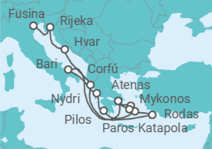 Itinerario del Crucero Un largo viaje por las puestas de sol de las Cícladas y sus idílicas costas - Explora Journeys
