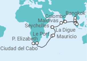 Itinerario del Crucero Desde Ciudad del Cabo (Sudáfrica) a Bangkok (Tailandia) TI - AIDA