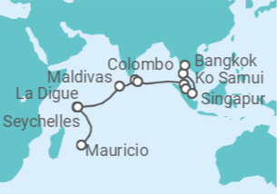 Itinerario del Crucero Desde Port Louis (Mauricio) a Bangkok (Tailandia) TI - AIDA