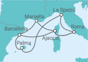 Itinerario del Crucero Francia, España, Italia TI - AIDA