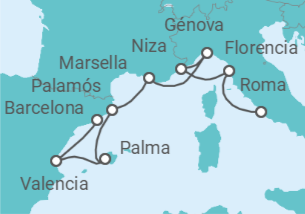 Itinerario del Crucero Un viaje por la costa española hasta la riviera italiana - Explora Journeys