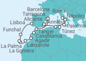Itinerario del Crucero Un viaje por la costa del Mediterráneo hasta el Atlántico - Explora Journeys
